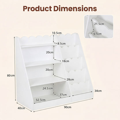 Dimensions diagram for the white kids bookshelf