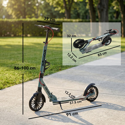 SPORTNOW Foldable Kick Scooter with Height Adjustable Handlebar, One-click Folding Adult Scooters with 200 mm Big Wheels, Silver Tone
