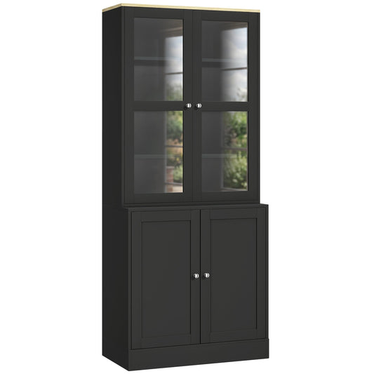 HOMCOM Modern Bookcase Display Storage Unit in black with glass doors and lower cabinet doors