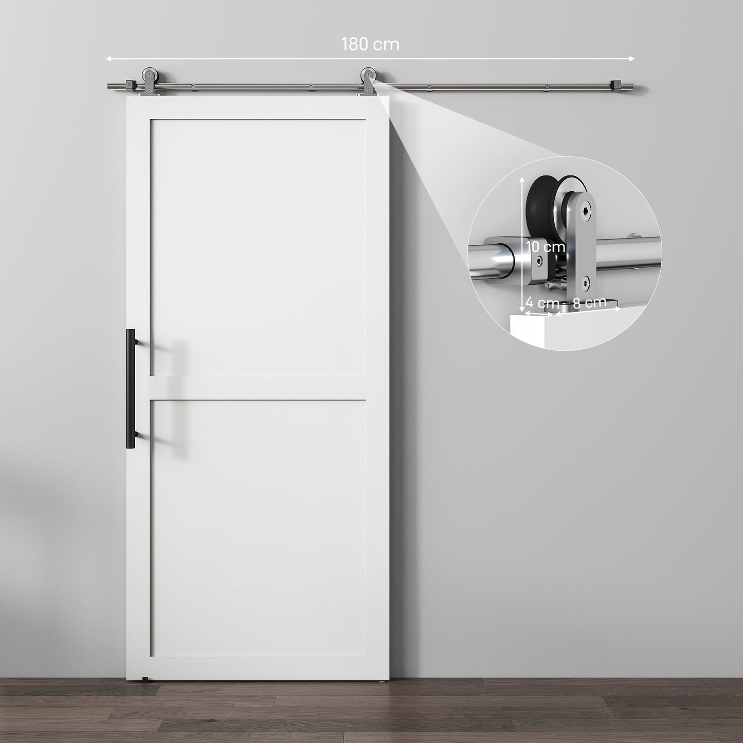HOMCOM Sliding Door Hardware Kit Smooth Quiet 304 Stainless Steel for 180cm Track Sliver Tone