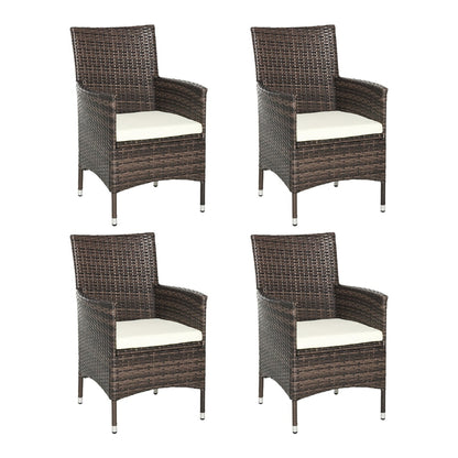 Outsunny 4 PC Rattan Chair Set, four chairs with cream cushions arranged in a square