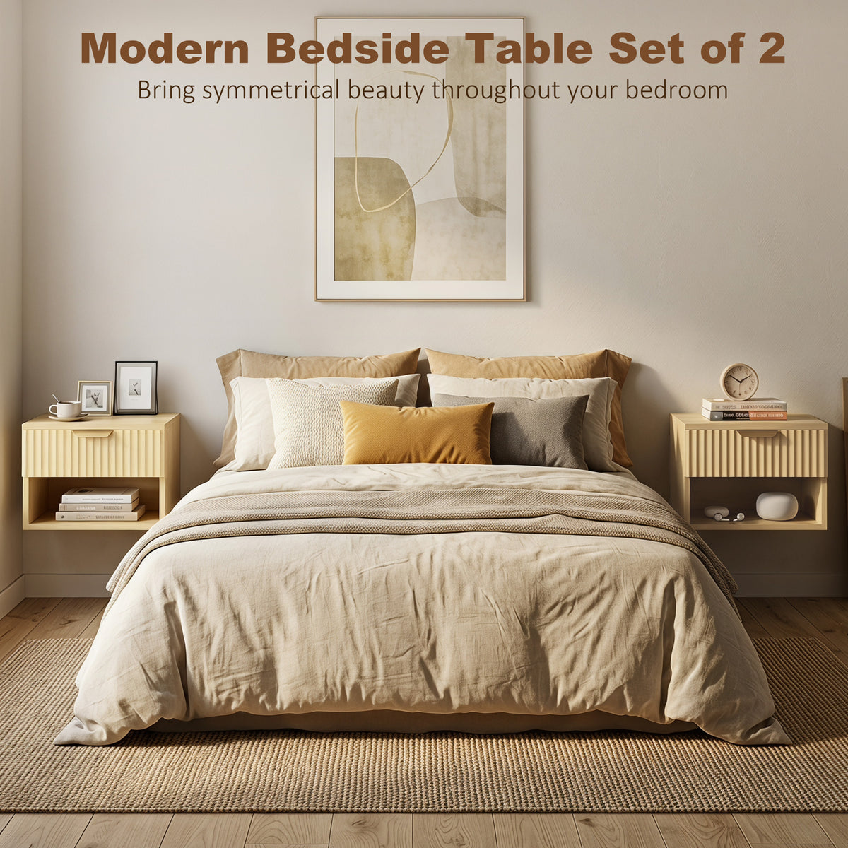 HOMCOM Floating Nightstands Set of 2 in Oak