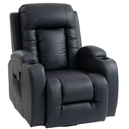 HOMCOM PU Leather Recliner Chair, Recliner Armchair with Extended Footrest, Cup Holders and Side Pockets, Black