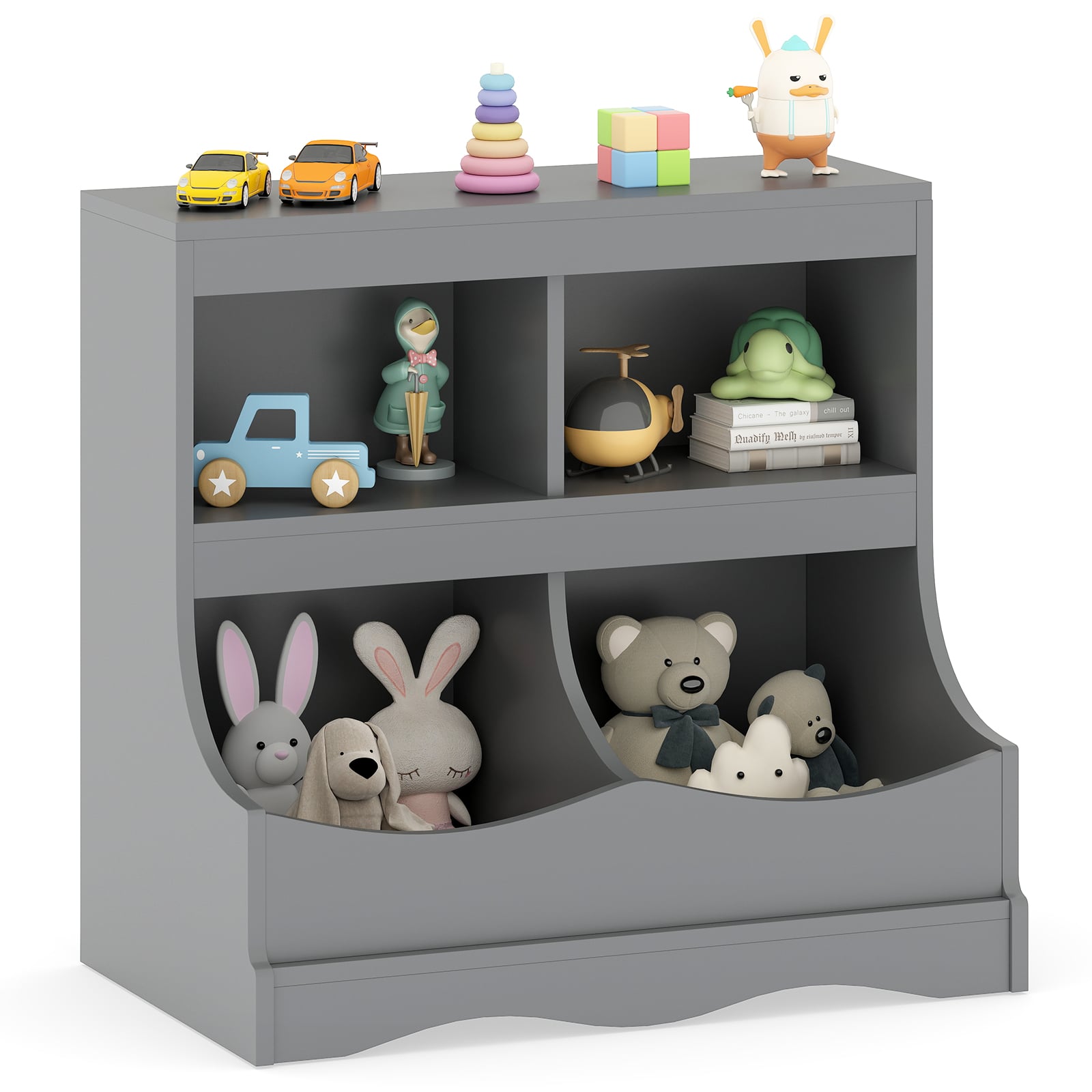 Multi-Bin Toy Storage Cabinet for Children's Room and Playroom-Grey