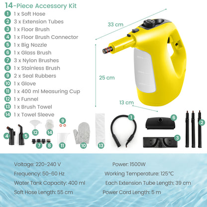 Multi-Surface Handheld Steam Cleaner with Safety Lock-Yellow
