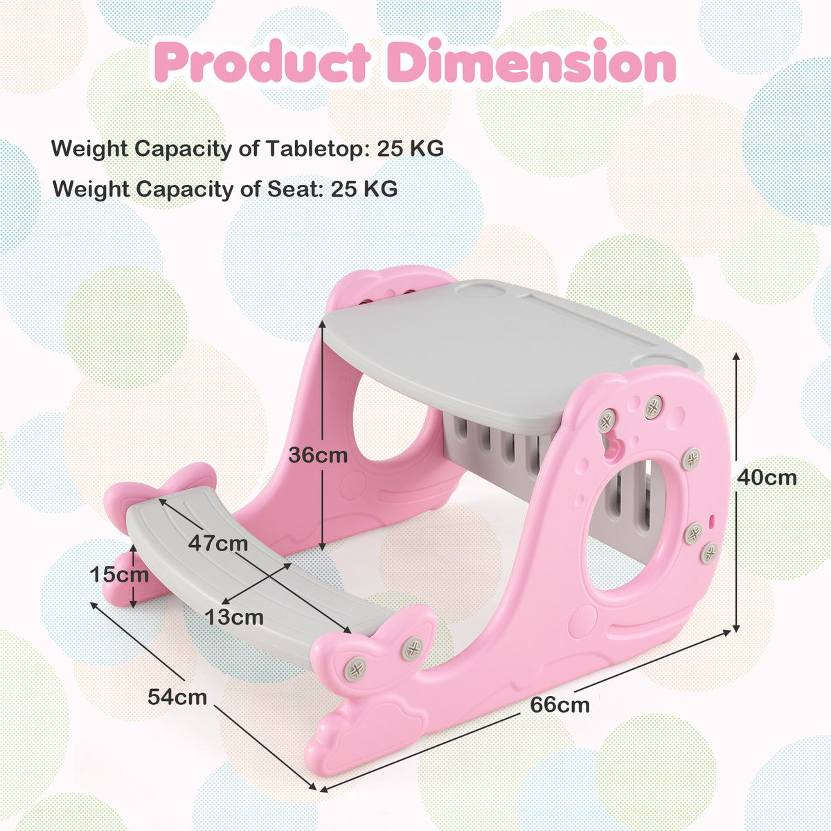 Multi-functional Convertible Kids Activity Table Set-Pink
