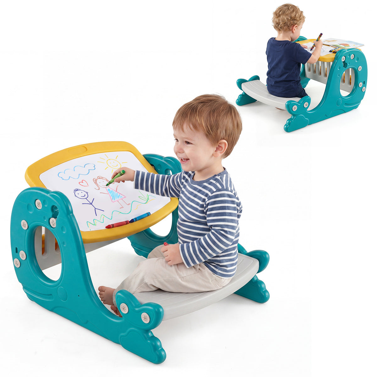 Multi-functional Convertible Kids Activity Table Set-Yellow