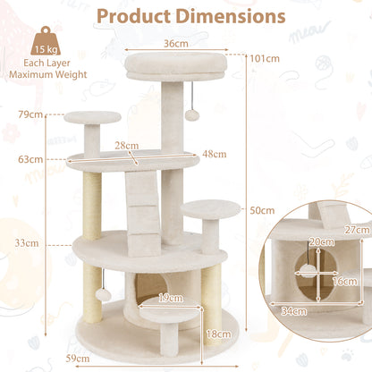 Multi-level Kitty Tower with Padded Perch and Scratching Posts-Beige