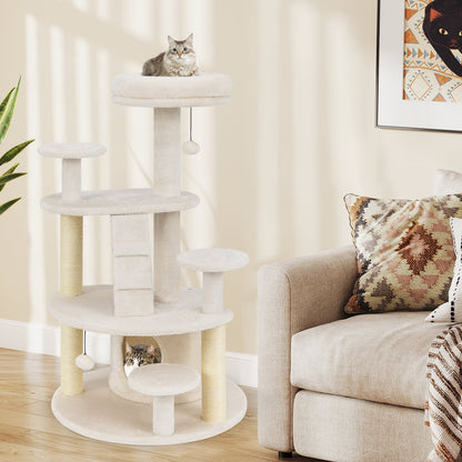 Multi-level Kitty Tower with Padded Perch and Scratching Posts-Beige