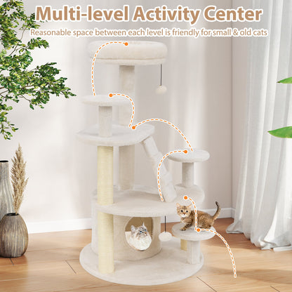 Multi-level Kitty Tower with Padded Perch and Scratching Posts-Beige