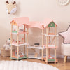 Multi-Layer Wooden Dollhouse Versatile Kids Playhouse Toy with 7-Room-Pink