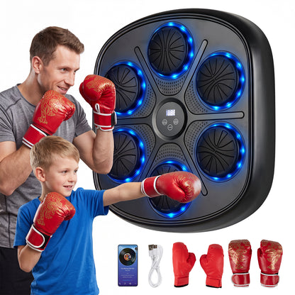 Music Boxing Machine with Gloves and LED Light Targets and Punch Counter