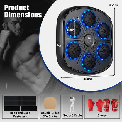 Music Boxing Machine with Gloves and LED Light Targets and Punch Counter