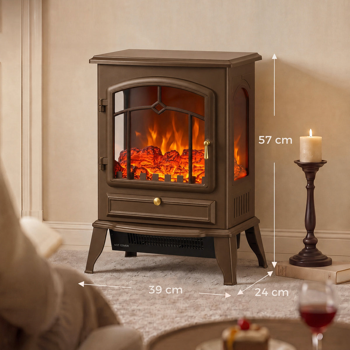 HOMCOM Electric Fireplace Stove in Brown