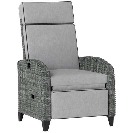 Outsunny Outdoor Recliner Chair with Adjustable Backrest and Footrest in Light Grey and Grey