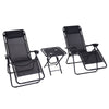 Outsunny Folding Zero Gravity Chairs, 3 Pieces Adjustable Sun Lounger and Table Set with Cup Holder and Headrest, Patio Bistro Set with Reclining Garden Chairs for Outdoor, Black
