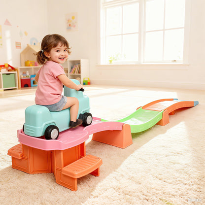 AIYAPLAY 3(m) Four-Piece Ride on Kids Roller Coaster w/ Non-Slip Steps, for Ages 2-5 Years - Orange