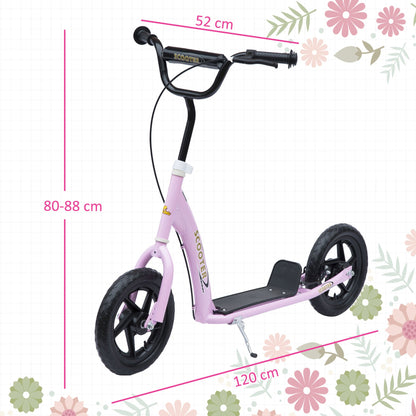 HOMCOM Kids Scooter Kick Scooter, with 12" EVA Tyres, Rear Brake, Big Wheels Scooter for 5-12 Years, Pink