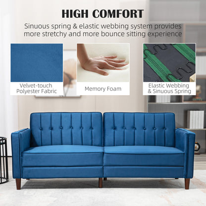HOMCOM Velvet-Feel Three-Seater Sofa Bed - Blue