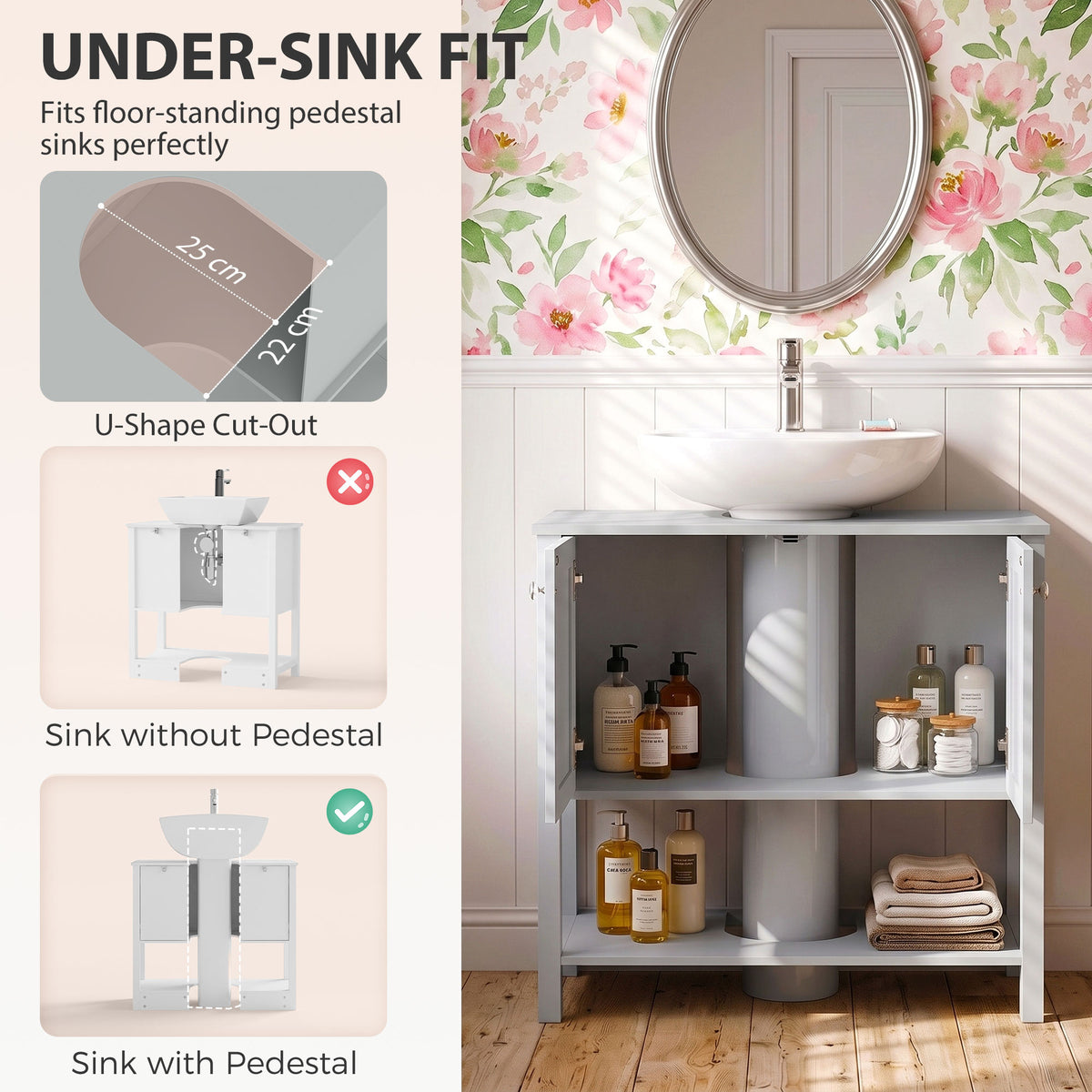 HOMCOM Under Sink Bathroom Cabinet with 2 Doors in Light Blue