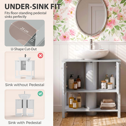 HOMCOM Under Sink Bathroom Cabinet with 2 Doors in Light Blue