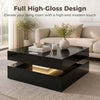 HOMCOM LED Coffee Table with Storage, 2-Tier Modern Centre Table with Open Shelf and Remote for Living Room, High Gloss Black