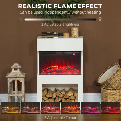HOMCOM 19" Electric Fireplace with Surround, 3D Flame Effect, 6 Colours & 3 Brightness Levels, 1000W/2000W White Electric Fire and Mantel Reach up to 30㎡ Space with Remote & Timer, 3 Sided View