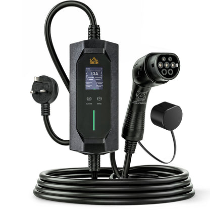 HOMCOM EV Charger Type 2 to 3 Pin Plug, 10 m, 2.8 kW, 6-13 A, Electric Car Charger Type 2 Charging Cable w/ 1-12 h Time Delay