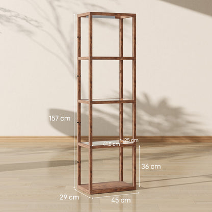 HOMCOM LED Floor Lamp with Glass Shelves, 4 Layers Dimmable Tall Standing Lamp, Modern Column Shelf Floor Light for Living Room, Bedroom, Office, Rustic Brown