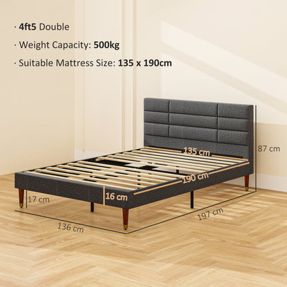 HOMCOM Upholstered Double Bed Frame, with Slats - Grey