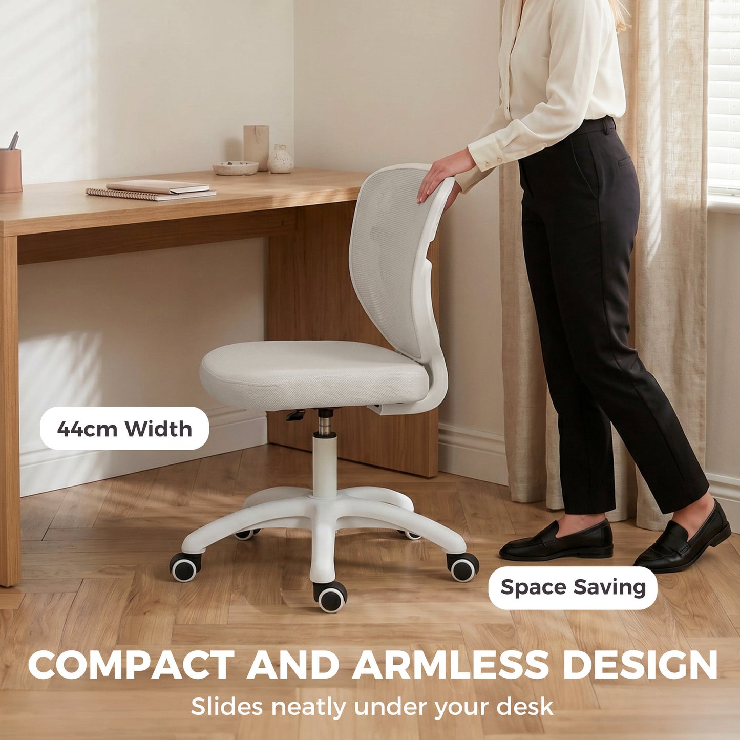 HOMCOM Office Chair, Armless Computer Desk Chair with Breathable Mesh, Adjustable Height, Swivel Wheels, Grey