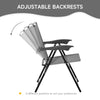 Outsunny 3 Piece Outdoor Bistro Set, Patio Conversation Furniture Set with 2 Folding Backrest Adjustable Armchairs and Glass Top Coffee Table, Grey