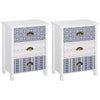 HOMCOM Bedside Table Set of 2 Chest of 3 Drawers Shabby Chic Nightstands with Metal Handle Sofa Side Table for Living Room, Bedroom,Purple