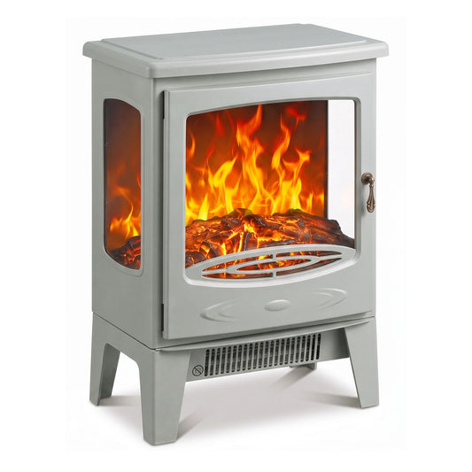 HOMCOM 900W/1800W Freestanding Electric Fireplace, Room Heater with Adjustable Artificial Flame, 3-Sided Tempered Glass, Grey