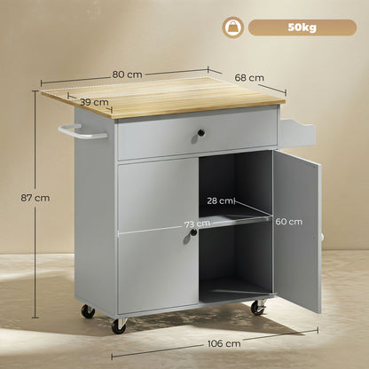 HOMCOM Kitchen Island with Drop Leaf in Grey