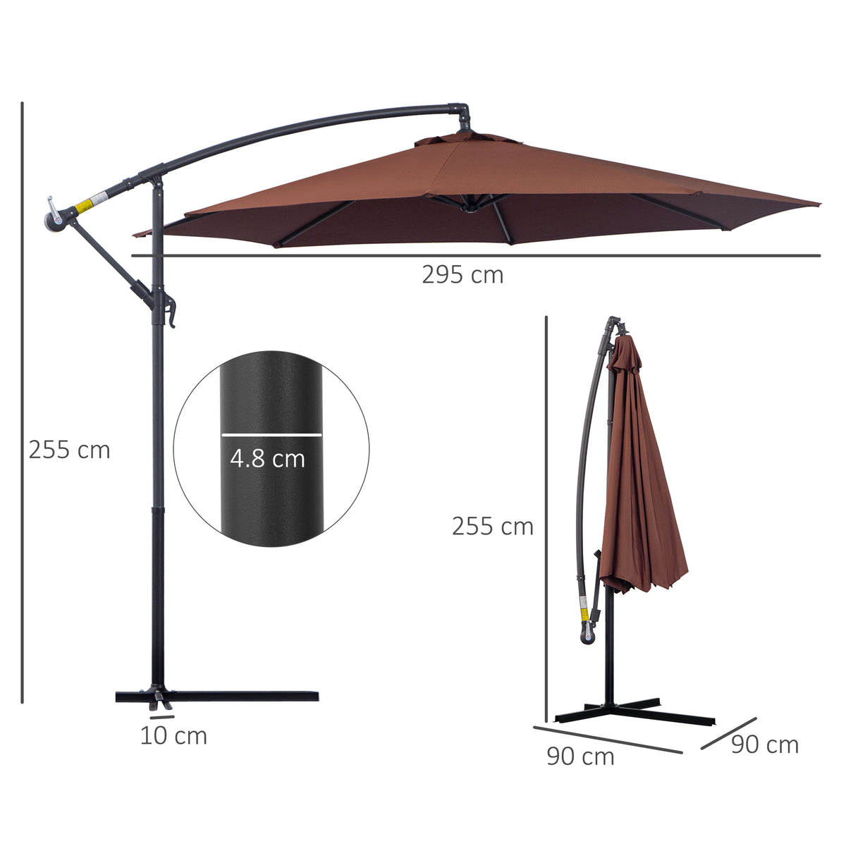 Outsunny Hanging Umbrella Parasol in Coffee