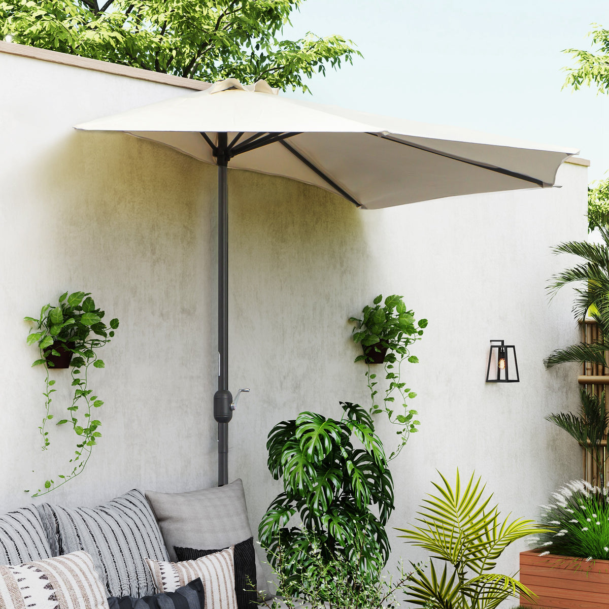 Outsunny 3(m) Half Parasol in Cream White