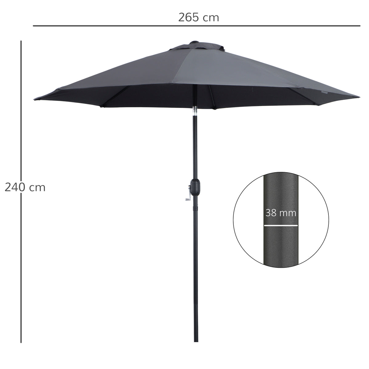 Outsunny 2.7M Garden Parasol Umbrella in Charcoal Grey