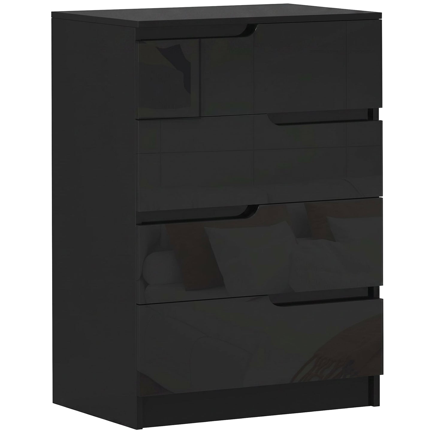 HOMCOM Chest of Four High Gloss Front Drawers - Black