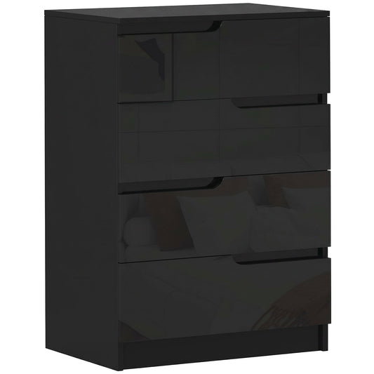 HOMCOM Chest of Four High Gloss Front Drawers - Black