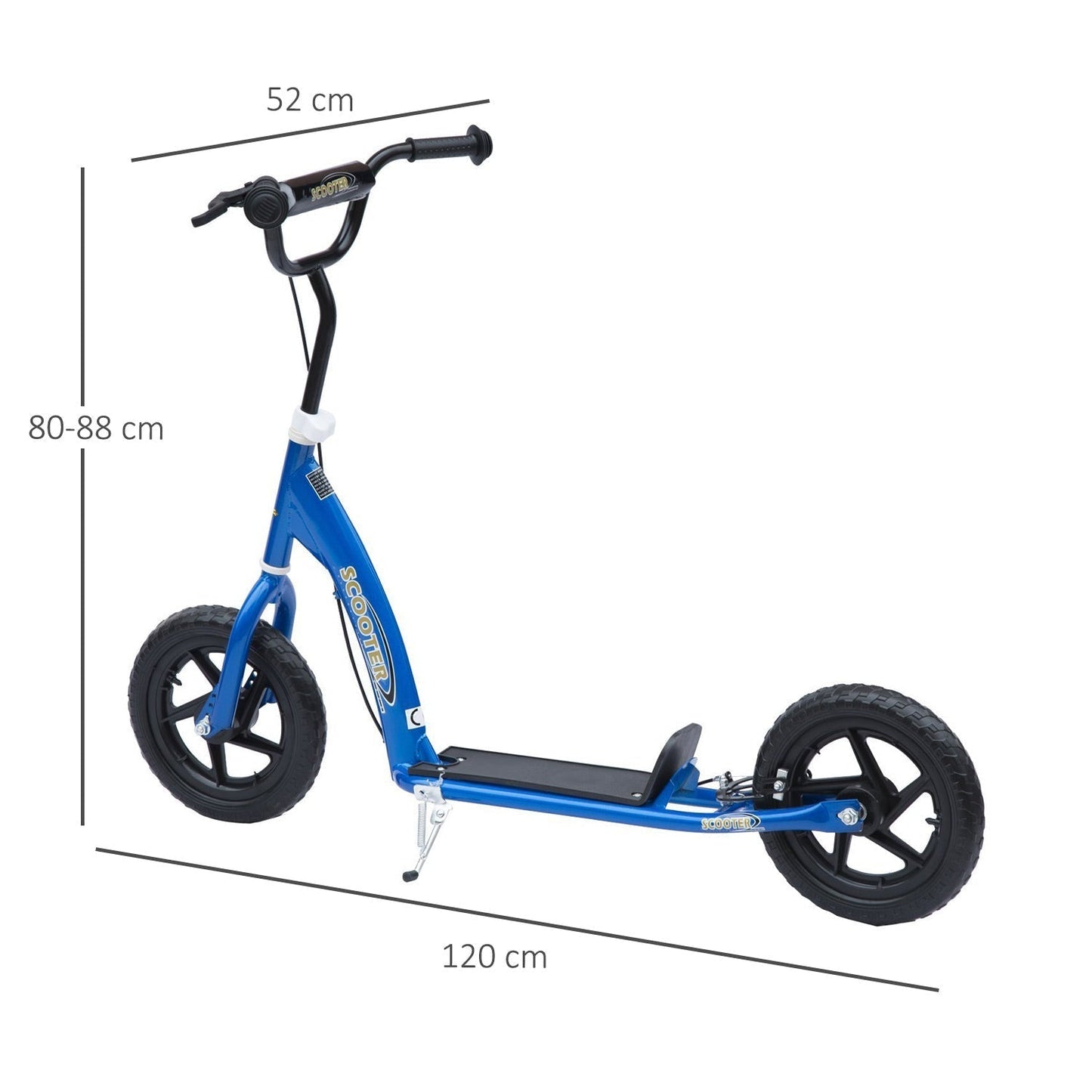 HOMCOM Kids Scooter Kick Scooter, with 12" EVA Tyres, Rear Brake, Big Wheels Scooter for 5-12 Years, Blue