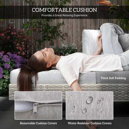 طقم أثاث خارجي من الراتان بثلاث قطع من Outsunny، مع طاولات زجاجية