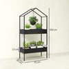 Outsunny 2 Tier Plant Stand, Outdoor Indoor Metal Plant Stand with Hook, House-Shaped Pots Holder Display Rack, Black