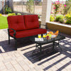 Garden Furniture Set with 2 Seat Cushioned Sofa and Coffee Table-Red