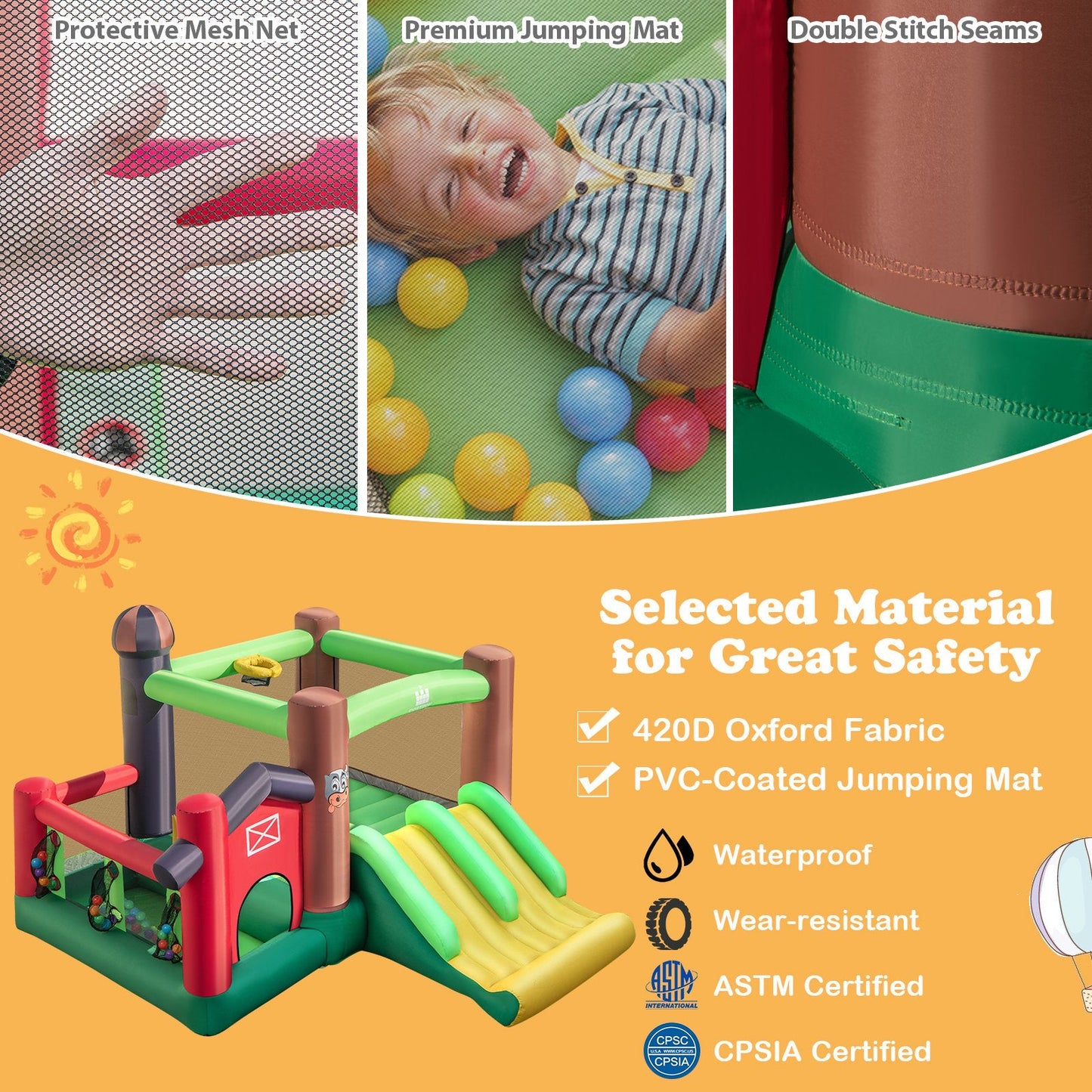 6-in-1 Inflatable Bounce House with Double Slides and 680W Blower