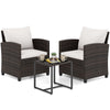 3 Pieces PE Rattan Wicker Outdoor Bistro Conversation Set with Soft Cushions-Beige
