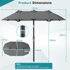 Double-Sided Patio Umbrella with Push Button Tilt and Crank and 12 Ribs-Grey