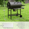 Outsunny Charcoal BBQ Grill with Foldable Front Side Shelf, Portable Barbecue Smoker with Warming Rack, Bottom Shelf, Lid, Temperature Gauge, Wheels for Outdoor Cooking Garden Party, Black