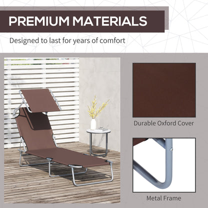 Outsunny Outdoor Foldable Sun Lounger, 4 Level Adjustable Backrest  Reclining Sun Lounger Chair with Angle Adjust Sun Shade Awning for Beach, Garden, Patio, Brown