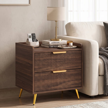 HOMCOM Elegant Two-Drawer Bedside Table in Walnut Brown